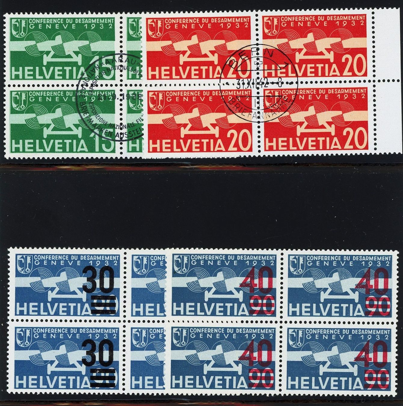 Alle Briefmarken: 1932-37:  Lot Flugpost-Viererblocks, gestempelt oder postfr. – Gebraucht aus Basel von Strubelibs 1