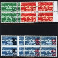 1932-37:  Lot Flugpost-Viererblocks, gestempelt oder postfr.
