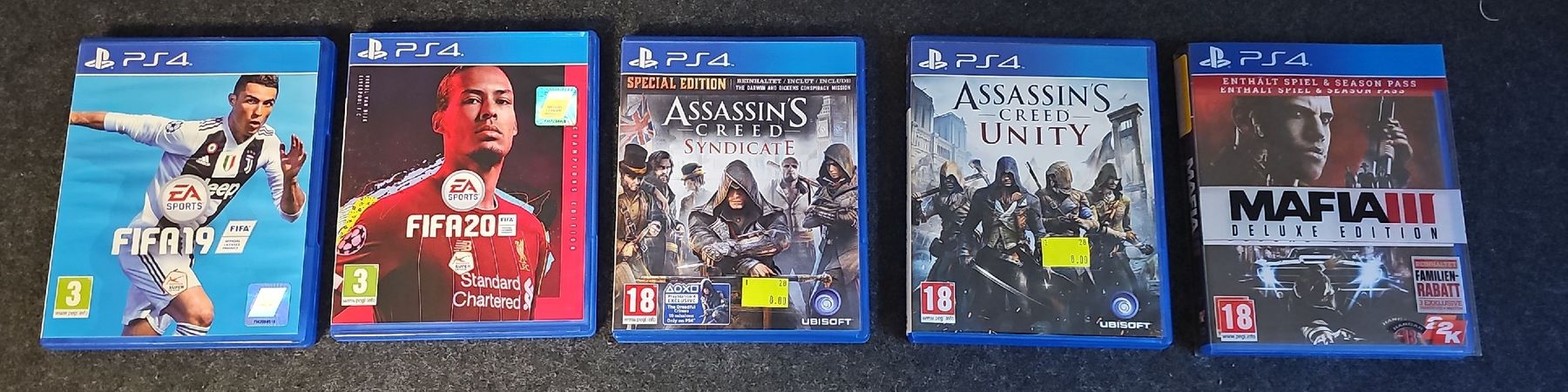 Giochi: PS4 Games Bundle: FIFA 19/20, Assassin's Creed, Mafia – Usato da Schötz venduto da fat_tw7v 1