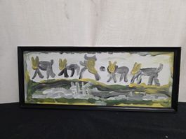 Ölgemälde "Tiere auf dem Feld" Hans Krüsi Signiert