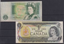 England / Kanada: 2 Banknoten 1£ / 1$