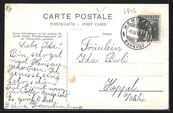 Cartoline postali: AK Herisau, Dorfpartie mit Kirche, 1918 – Usato da Berlin venduto da bartko-reher 1