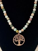 Moss Agate Necklace Rose Gold Plated Silver