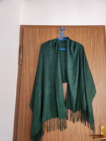 Écharpe cachemire vert foncé avec franges taille unique