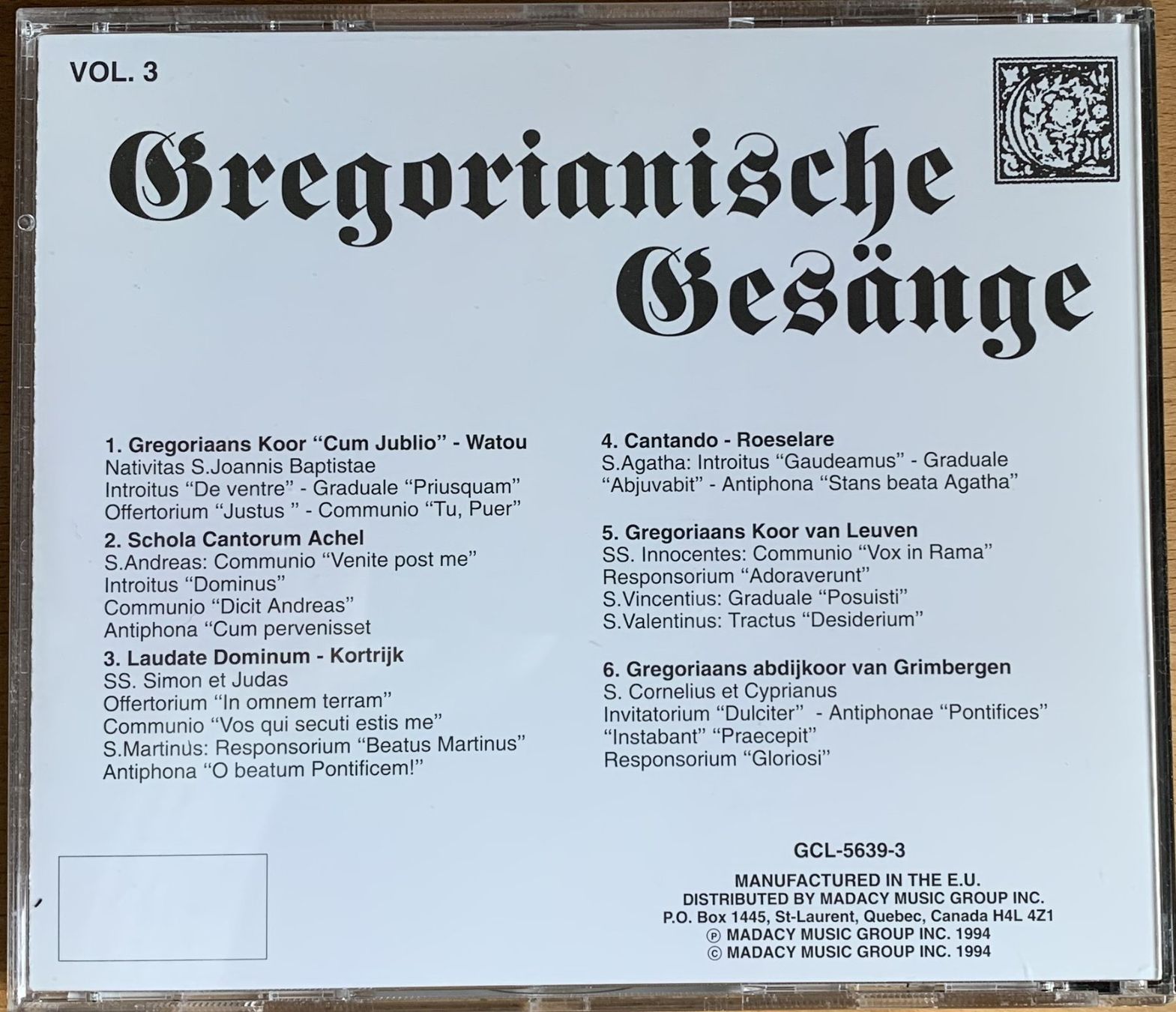 CD: GREGORIANISCHE GESÄNGE, Vol. 1 - 4 – Nuovo e nell'imballaggio originale da Birsfelden venduto da Emporio82 3