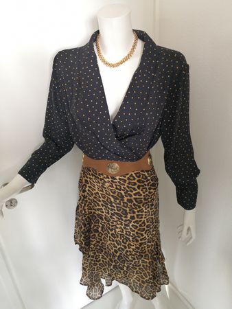 🤩ZARA WICKEL-BLUSE SCHWARZ MIT POIS-MUSTER BEIGE