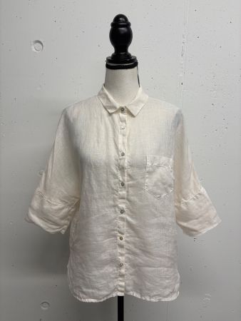120% Lino Leinenbluse Gr. 40 weiss Ärmel halblang