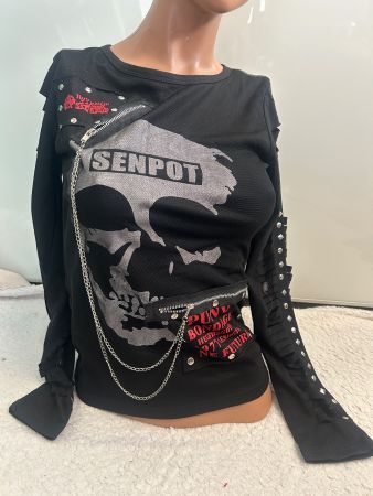 Gothic Langarm Shirt Destroyed Look schwarz cool Gr S NEU