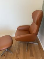 Fauteuil relax en cuir avec repose-pieds, brun clair