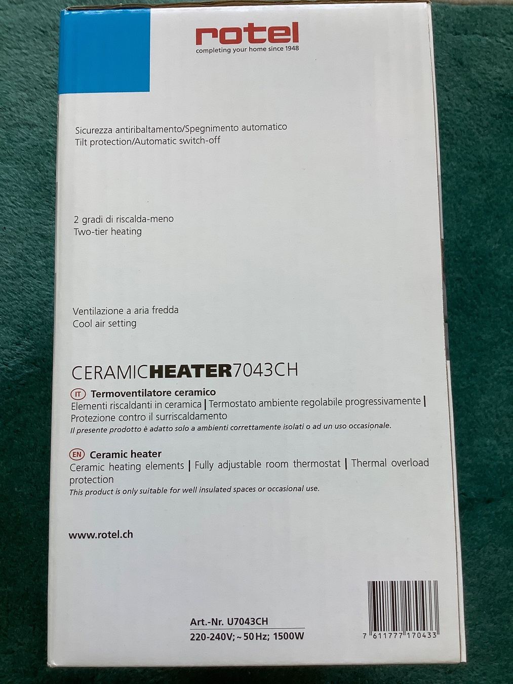 Rotel Radiatori: Rotel Heizlüfter Ceramic Heater 7043CH – Nuovo e nell'imballaggio originale da Zürich venduto da Verde21 1