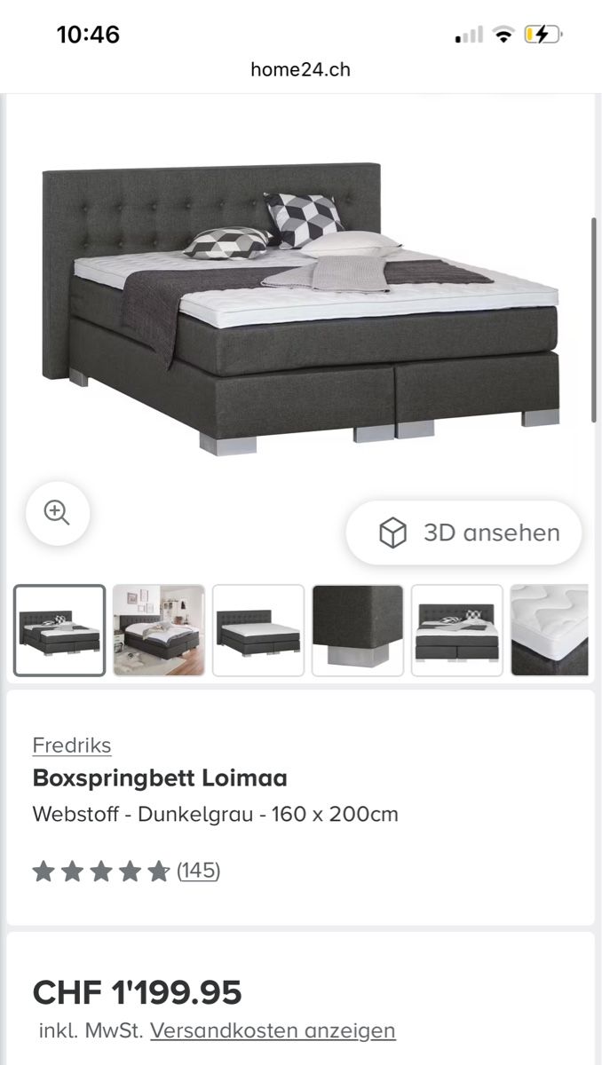 Letti: Elegant Fredriks Loimaa Boxspring Bed - 160x200cm, Grey – Usato da Basel venduto da man_nx6q