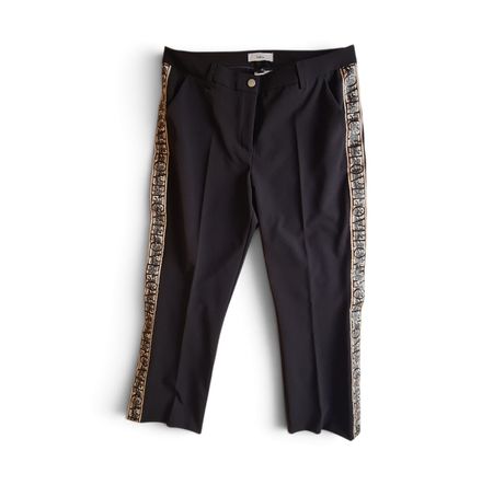 Pantalon noir Heine, bandes latérales décoratives. Taille 44
