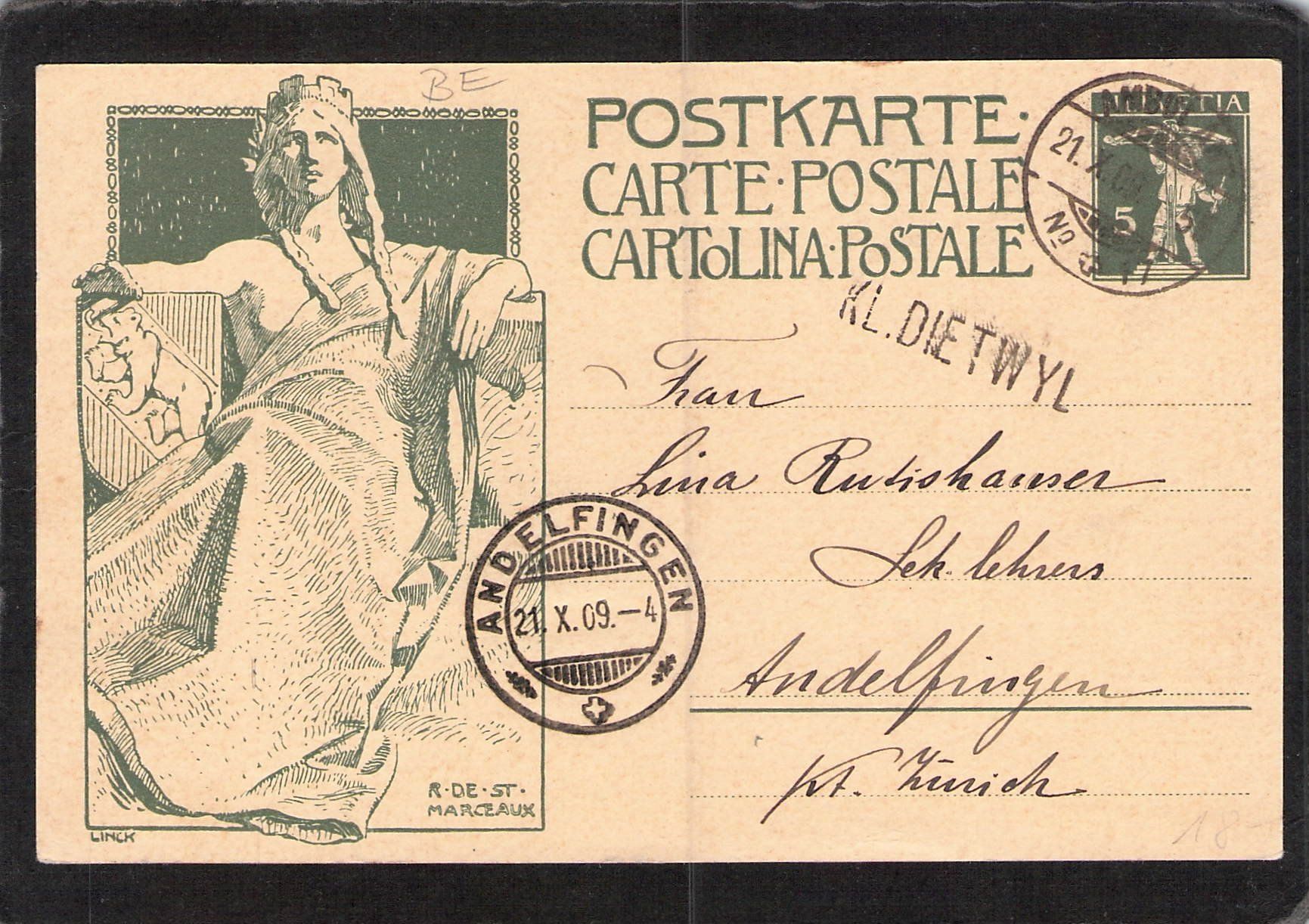 Alle Briefmarken: Stabstempel KL.Dietwil auf GS , 21.X.1909 – Gebraucht aus Reichenburg von Pipo-67