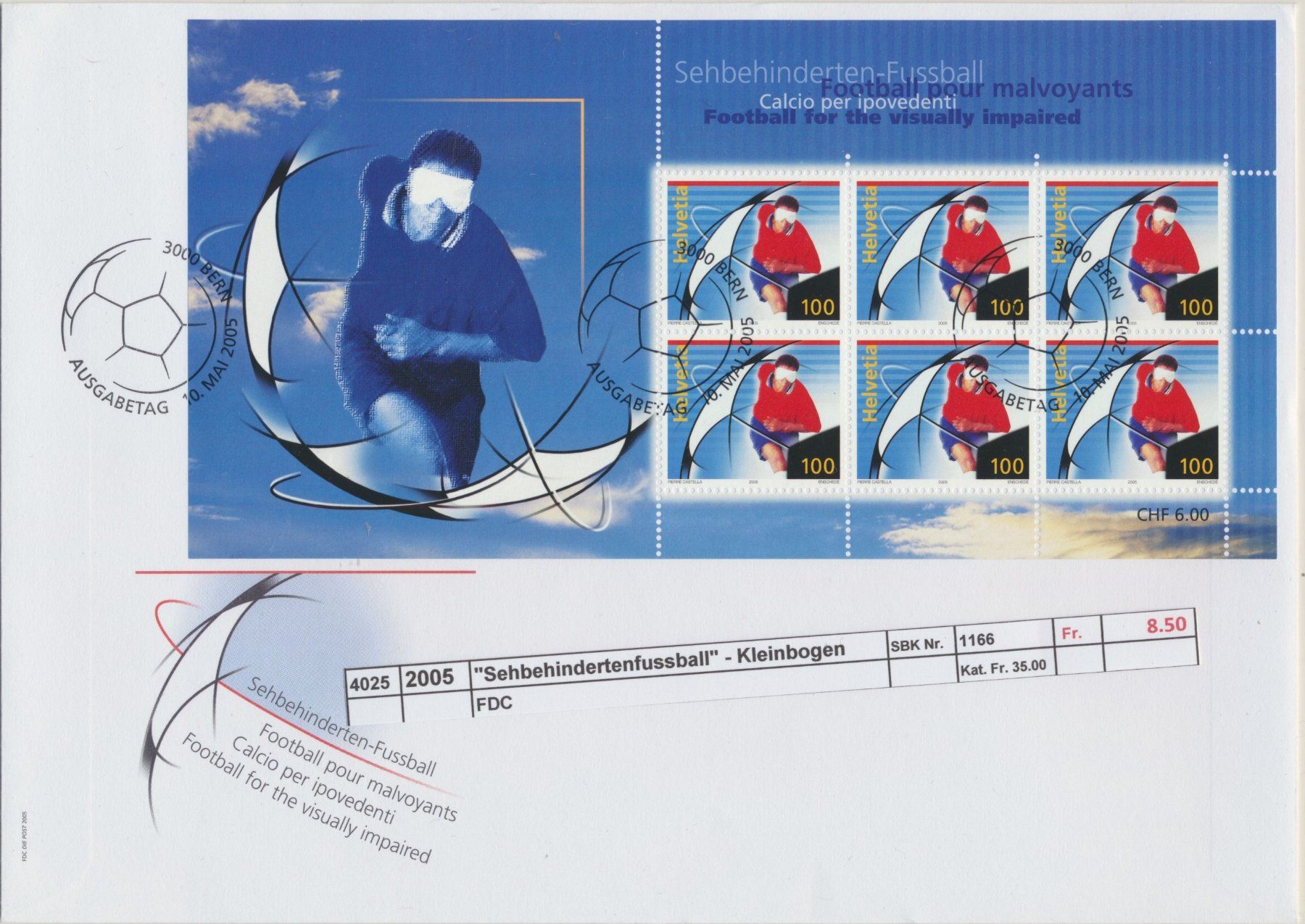 Tous les timbres: 2005 "Sehbehindertenfussball" - Kleinbogen, FDC – D'occasion à Winterthur par Zupogeru