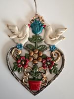 Vintage Herz, Kuhn Zinn 93% Pewter, handbemalt, Blume Tauben
