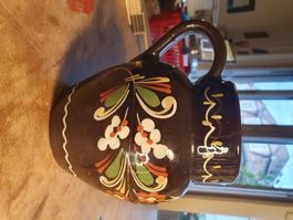 Tonkrug braun emailliert mit Blumenmuster ca 7 dl