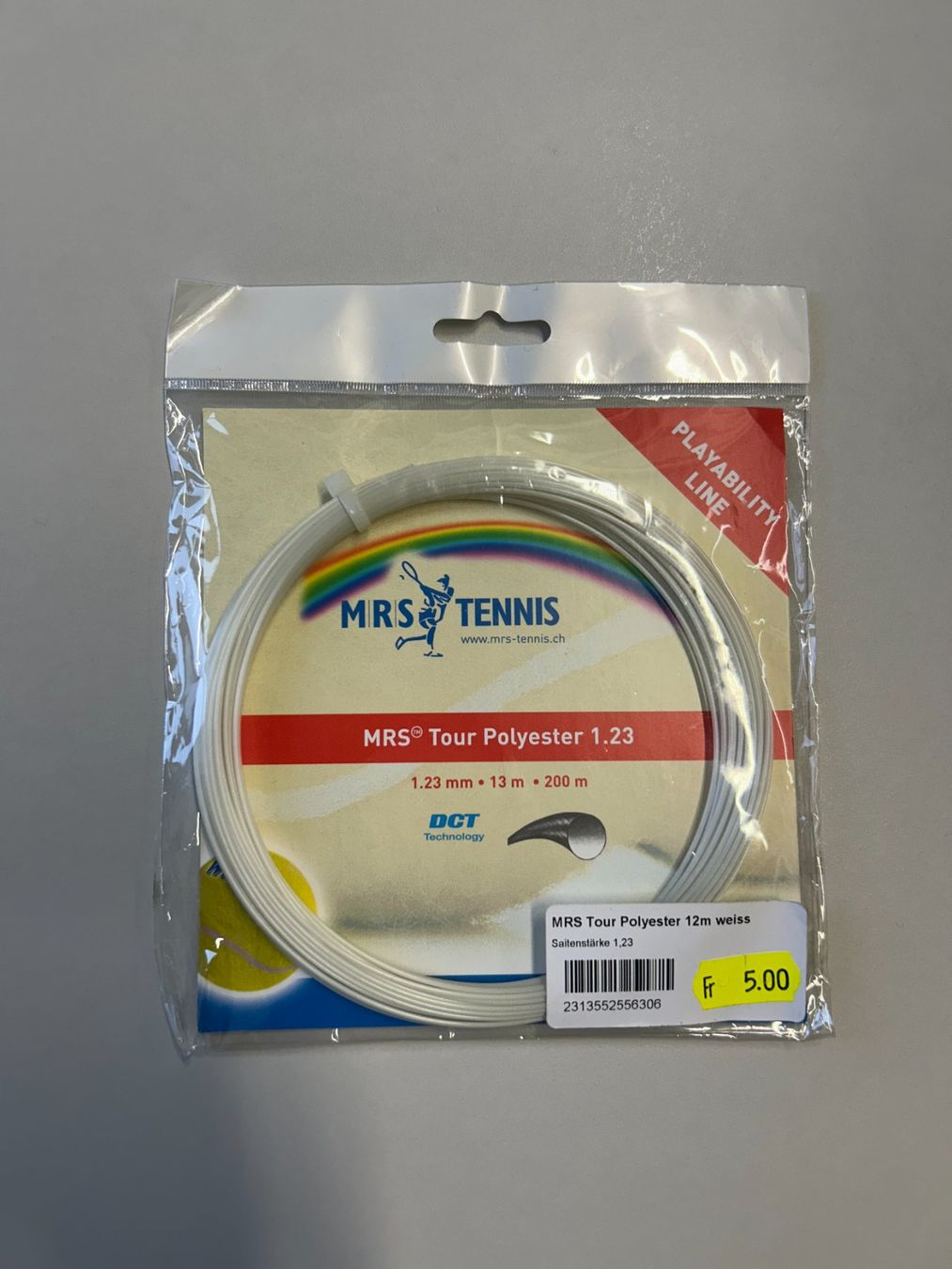 Racchette: MRS Tennissaite Tour Polyester 1.23mm - Neu & Original – Nuovo e nell'imballaggio originale da Zürich venduto da kun_d8p9