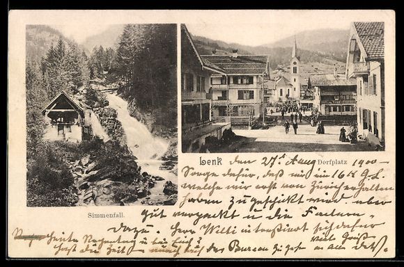 Cartoline postali: AK Lenk, Dorfplatz und Simmenfall – Usato da Berlin venduto da bartko-reher