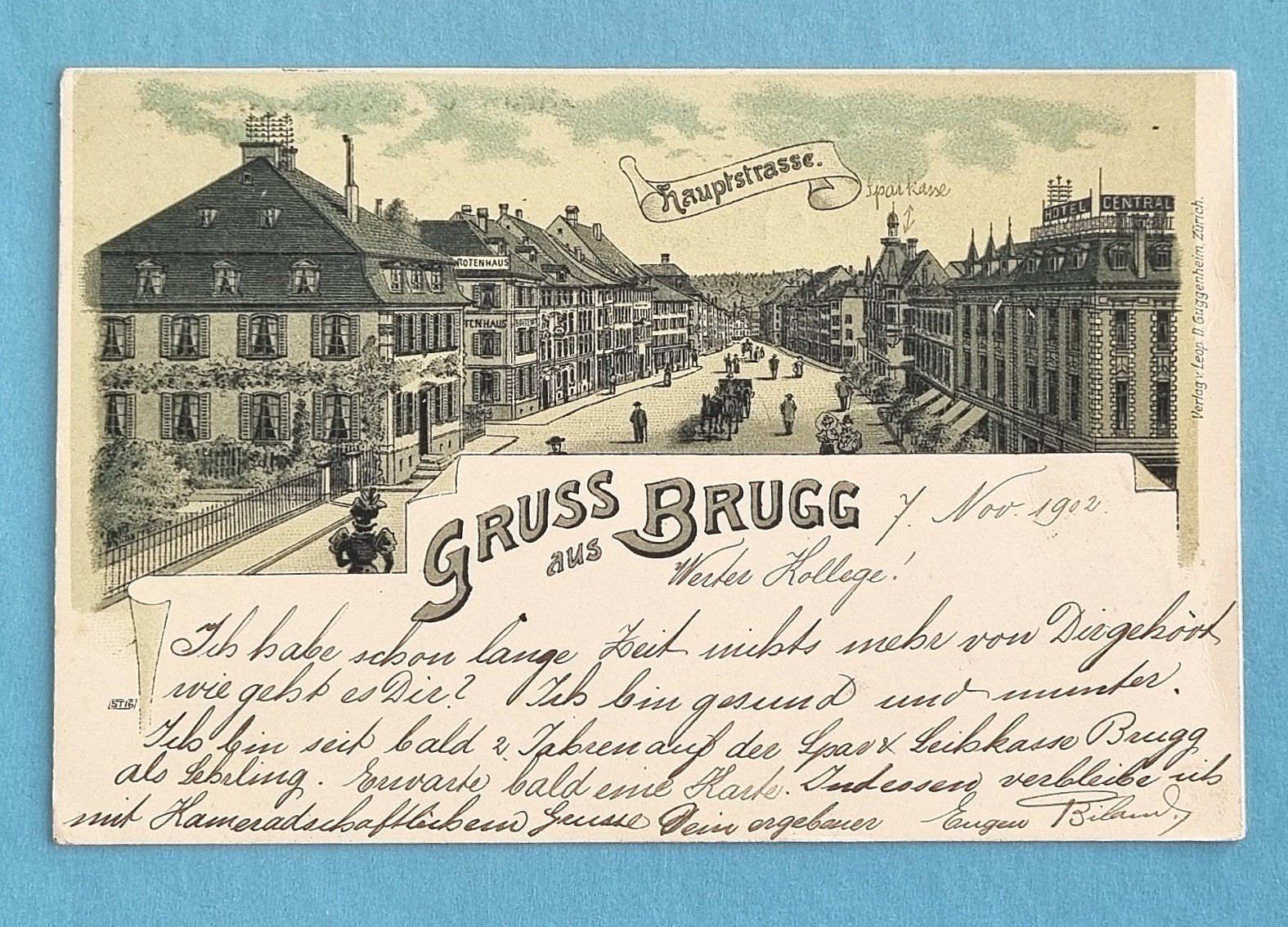 Ansichtskarten: Brugg - Hauptstrasse - Litho - 1902 – Gebraucht aus Rothrist von RROENK