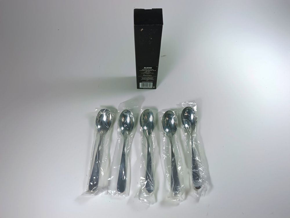 Alessi Nuovo Milano Teelöffel – 6er Set Aus Glänzendem Edelstahl, Designet Von Ettore Sottsass, 14 Cm