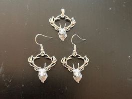 Schmuck Set mit Hirsch ( Ohrringe und Anhänger)