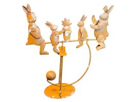 Ancienne sculpture cinétique famille de lapins métal