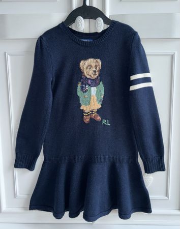 Ralph Lauren wool intarsia knit bear dress girls 6x 6-7 Y