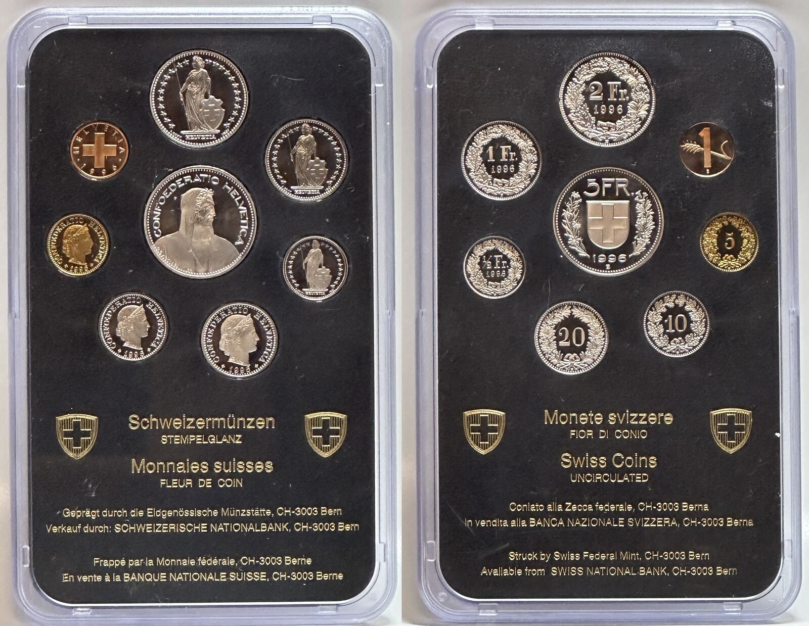 Tutti le monete: Schweiz Münzsatz 1996 KMS CHF 8,86 stgl – Usato da Riehen venduto da sesambestcoins2004