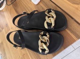 Original Liu Jo Leder-Sandalen Schwarz/Gold (Größe 38)