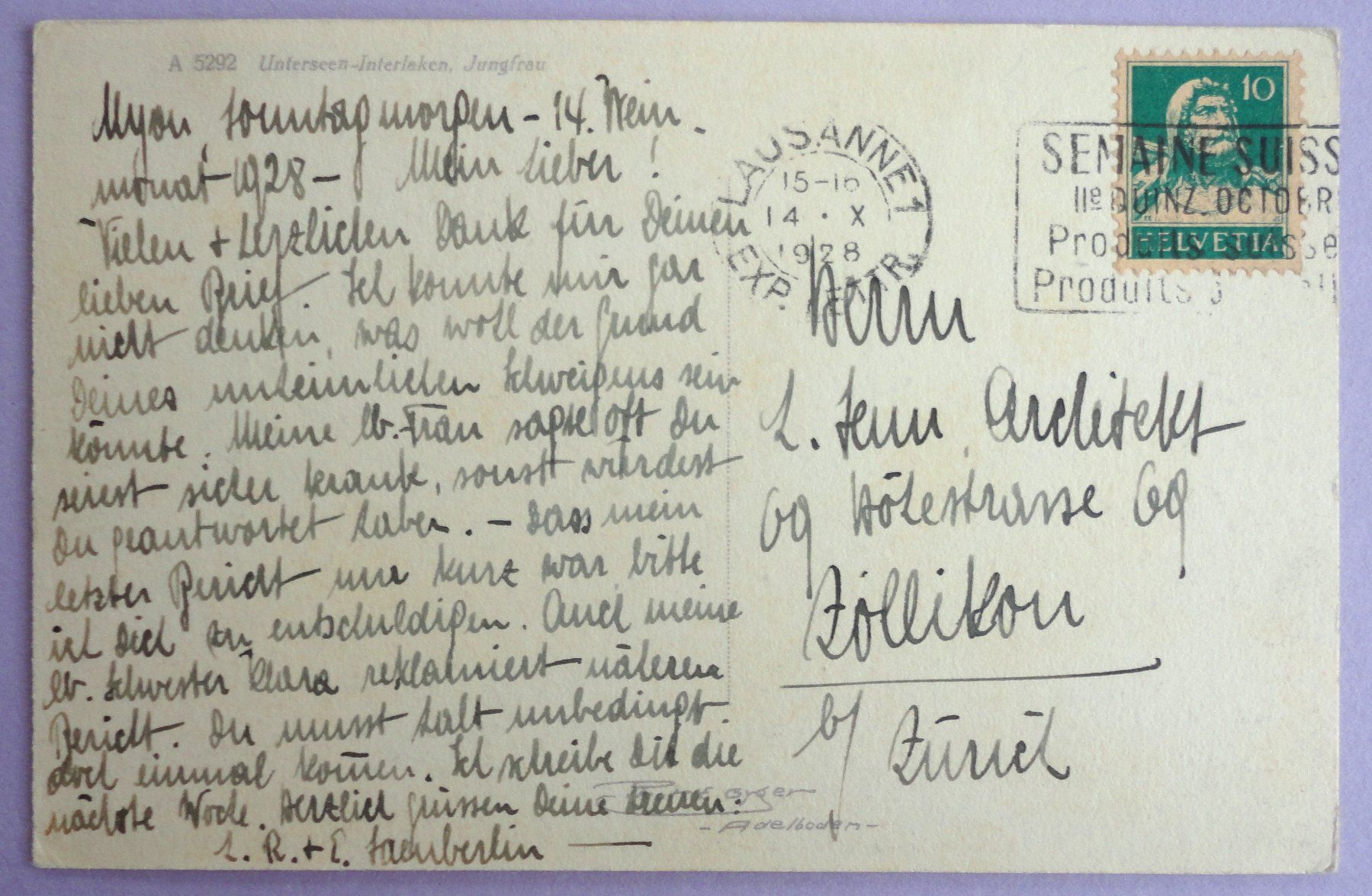 Cartoline postali: Unterseen-Interlaken, Jungfrau – Usato da Fétigny venduto da Billy2miny 1