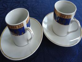 2 Espressotassen mit Unterteller, Goldrand, neuwertig