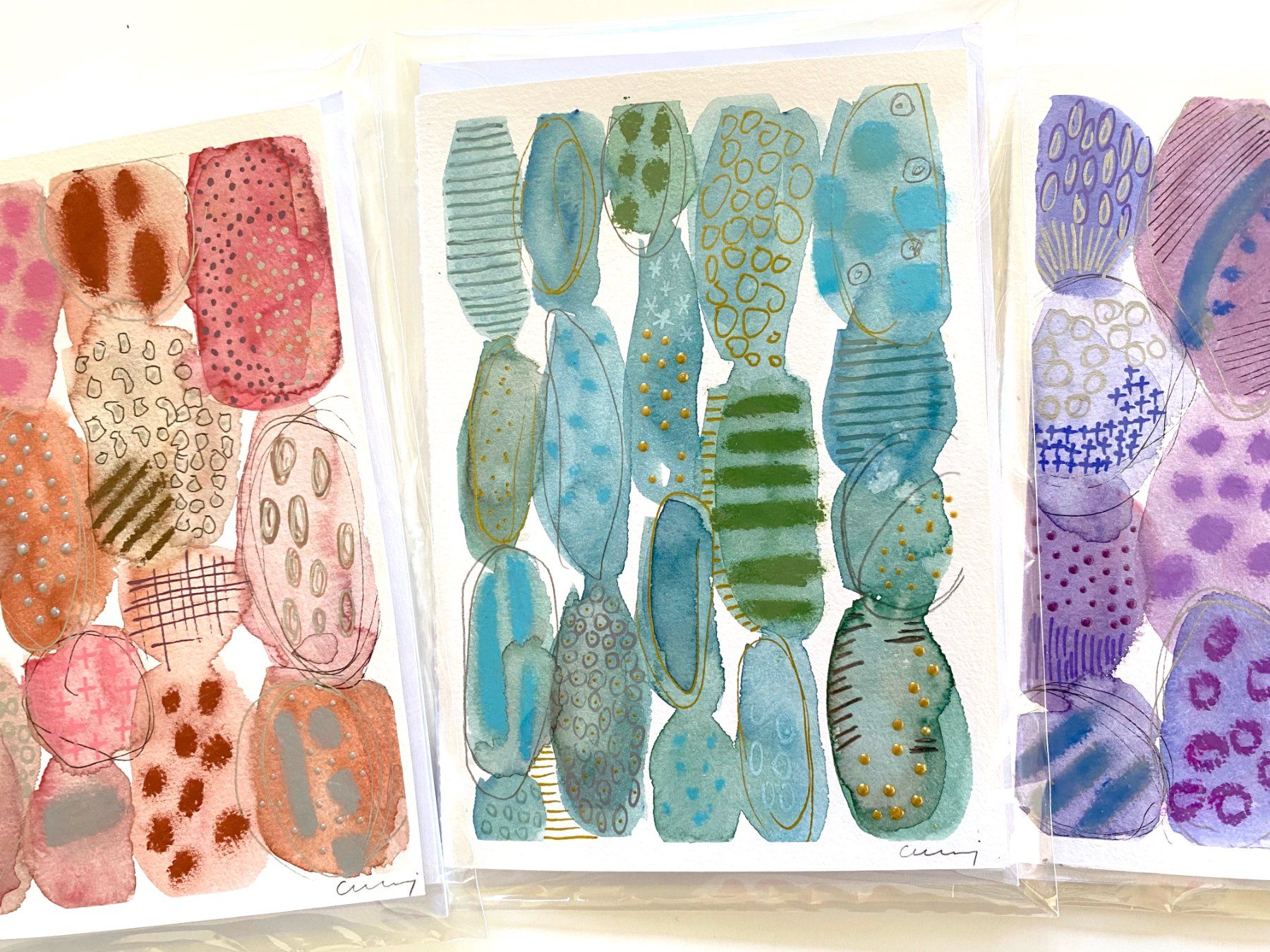 Cartoline: 3-er Set Aquarell-Kunstkarten, Grusskarten – Nuovo e nell'imballaggio originale da Fanas venduto da Omibia 6