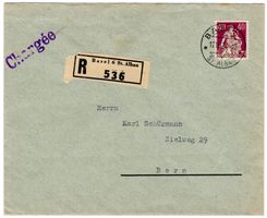 Rollenmarken-Perfin P auf Chargé-Brief von BASEL nach BERN