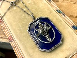 JUGENDSTIL ANHÄNGER AN KETTE SILBER 800-ER MARKASITE KRISTAL