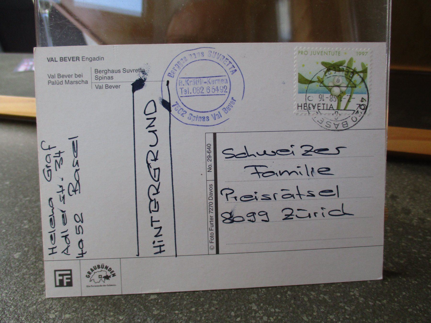 Ansichtskarten: Val Bever Engadin Postkarte 3 – Gebraucht aus Felsberg von sanwill 1