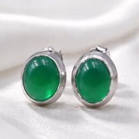 Chalcedon Jade Ohrstecker Silber 925 Ohrringe Grün Paar