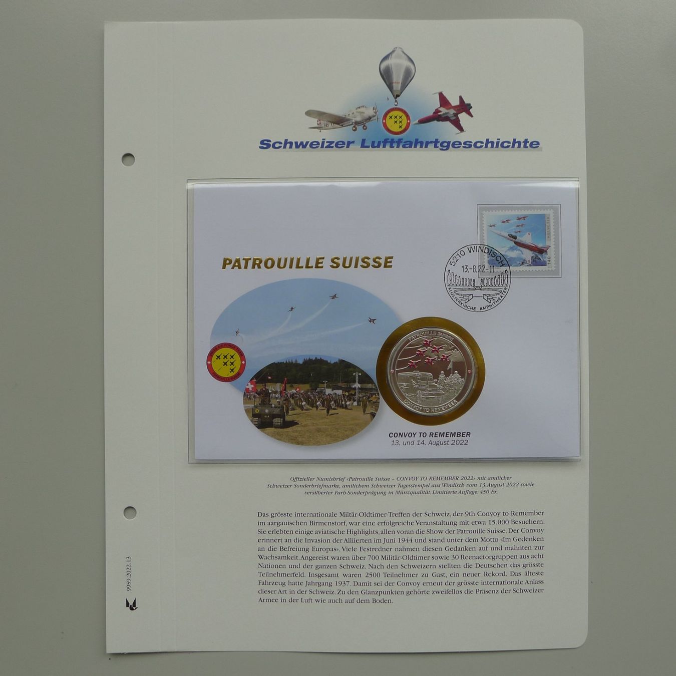 Tutti i francobolli: 2022, Patrouille Suisse Numisbrief "Convoy to remember" – Usato da Sursee venduto da Luzernerraute 4