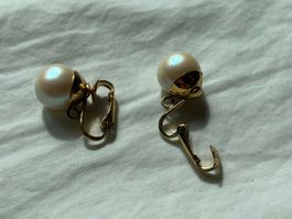 Vintage Modeschmuck, Perlen-Ohrclips, hängend