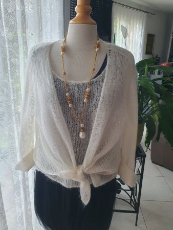 Twin-set blanc cassé en mohair S/M
