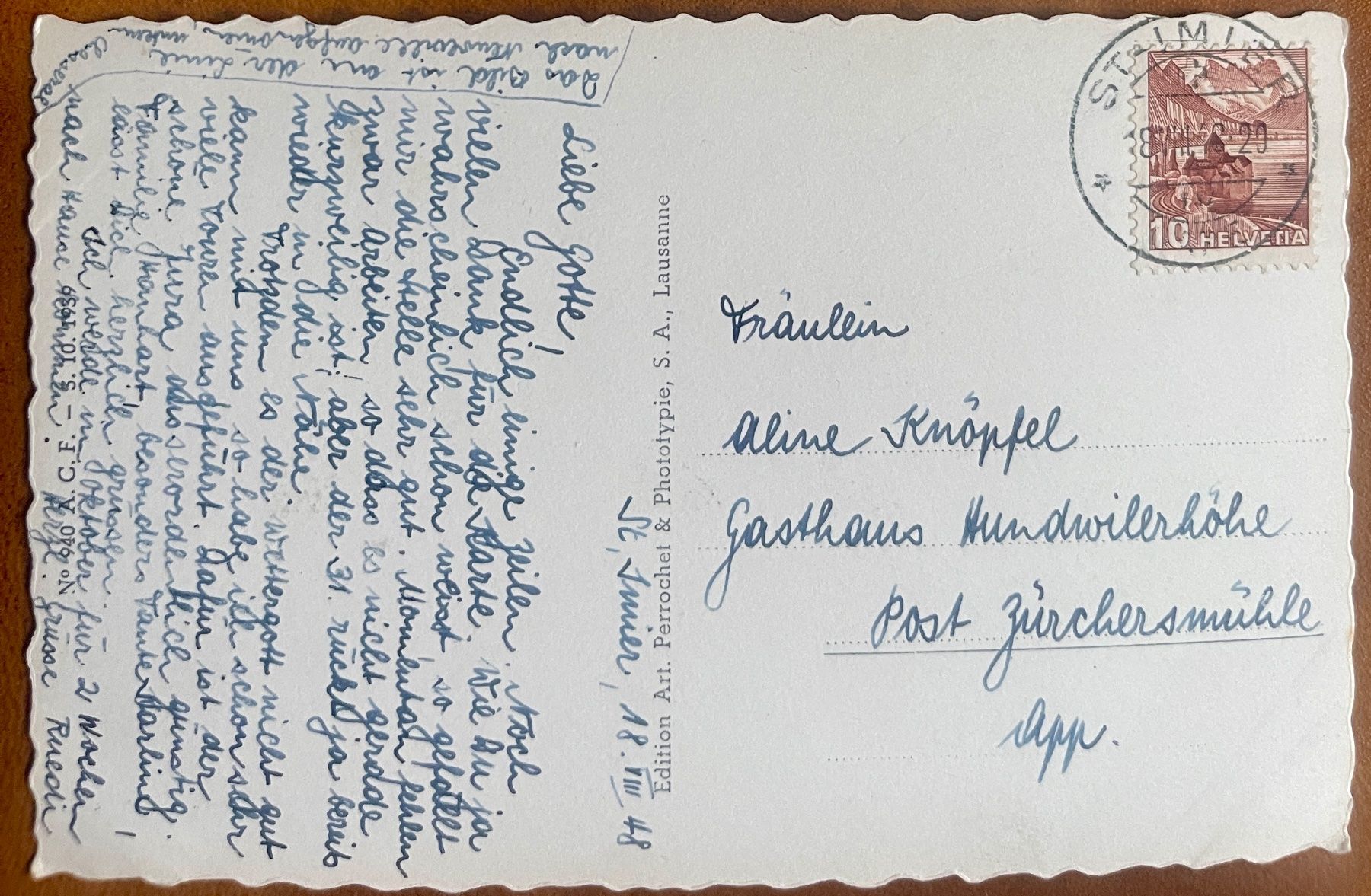 Ansichtskarten: ST. IMIER - Combe Grède 1948 – Gebraucht aus Lutry von Ediego 1