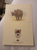 Carte WWF Rhinocéros, timbre premier jour Bangui 1983.