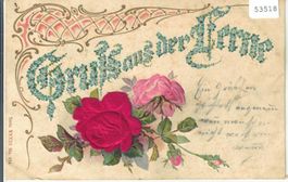 Gruss aus der Ferne - Präge-Litho mit Samt-Rose