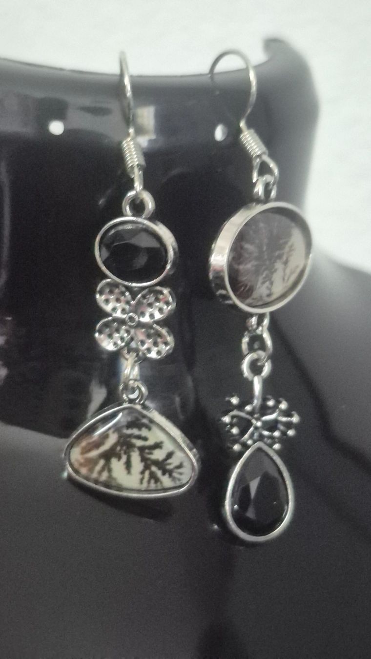 Boucles d'oreille: Orecchini argento con pietre dendritiche e onice Gothic boho – Neuf (Voir description) à Giubiasco par Stefaniav 4