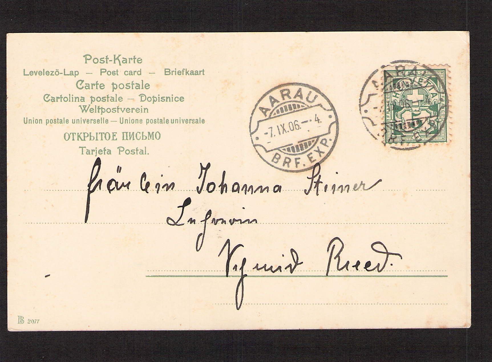 Ansichtskarten: Aarau , Haldentor , gel. 1906 – Gebraucht aus Reichenburg von Pipo-67 1