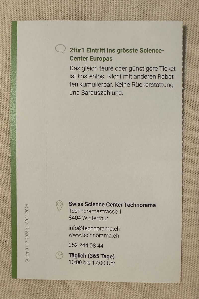 Gutscheine: 2für1 Gutschein Technorama – Neu (gemäss Beschreibung) aus Ottenbach von Mani769 1