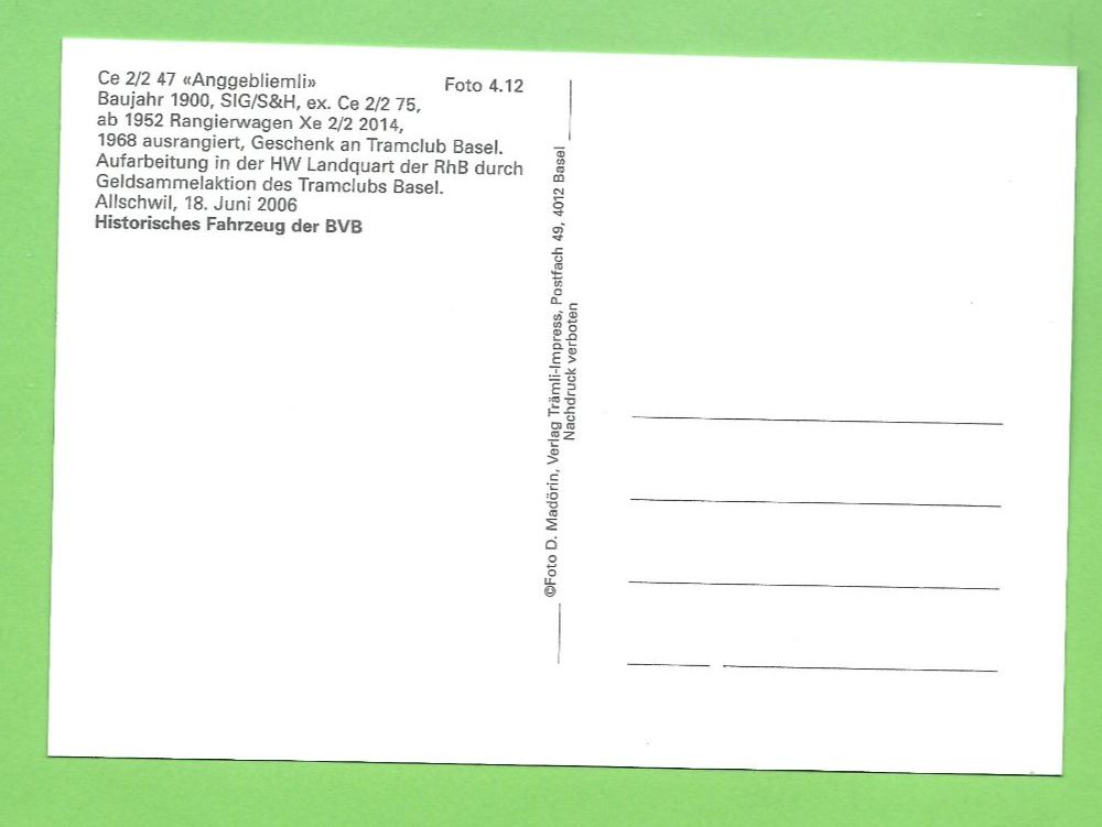 Cartoline postali: Historische  Tram Basel – Usato da Zürich venduto da t24_de 1