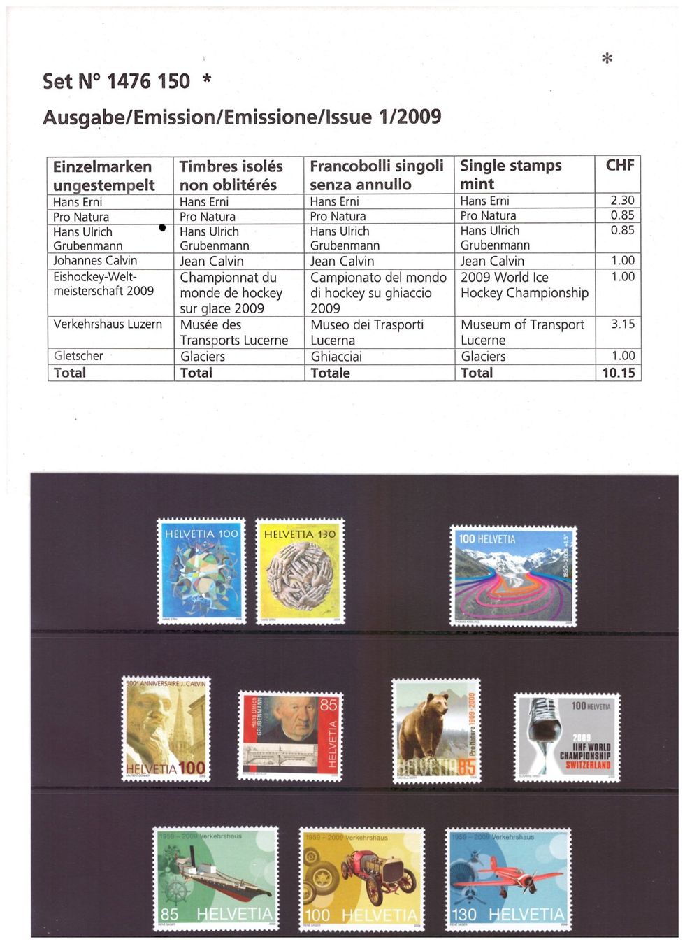 Tutti i francobolli: CH Briefmarken Ausgaben 2009 – Nuovo e nell'imballaggio originale da Chur venduto da marcbruni