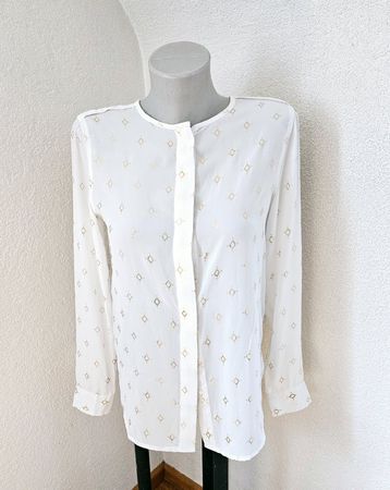 schöne Bluse H&M Gr. 36 weiss mit Gold-Print Business Chic