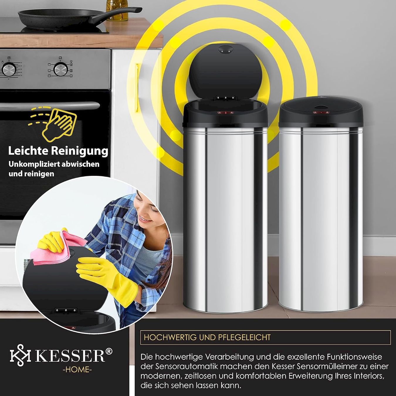 Hailo Cestini per rifiuti: Automatik Sensor Mülleimer 40L silber – Nuovo e nell'imballaggio originale da Bottighofen venduto da zaap 1