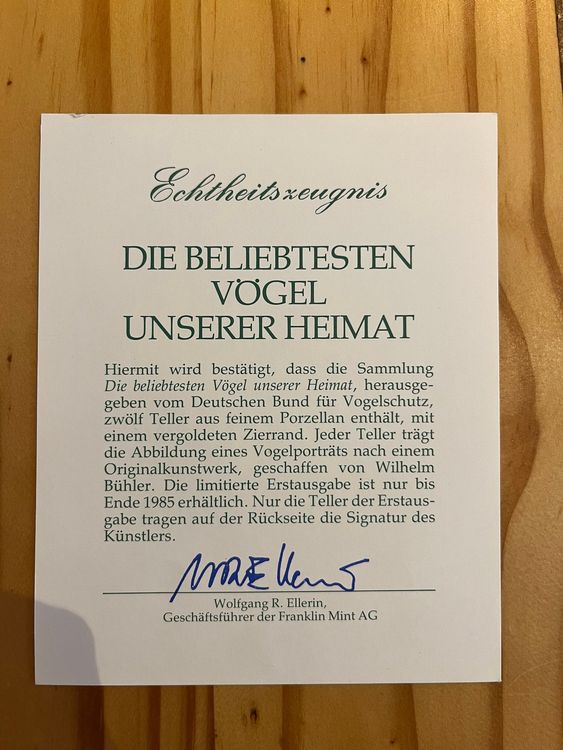 Sammelteller Porzellan Die beliebtesten Vögel unserer Heimat 6